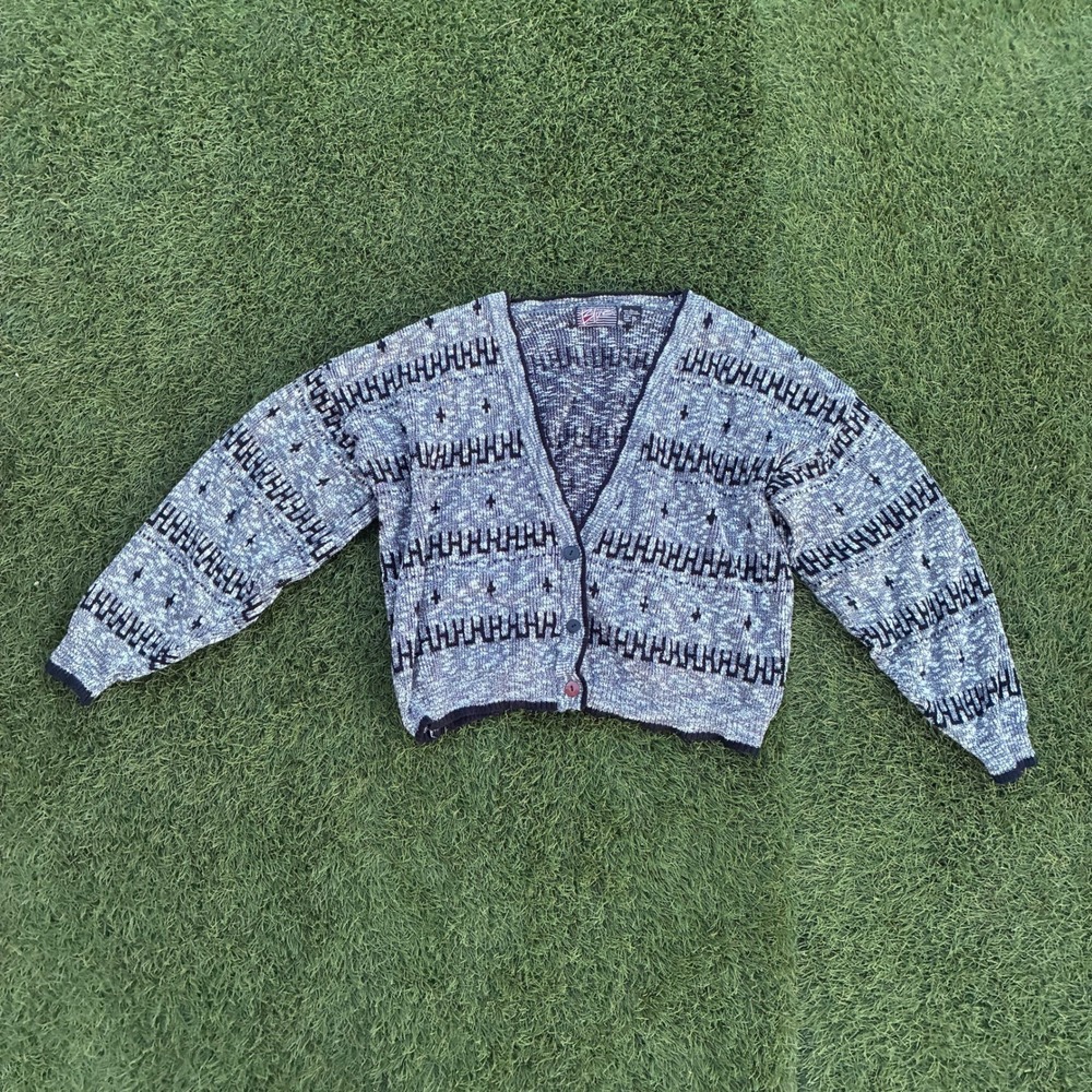 Vintage Anchor Blue Cardigan Knit Sweater Women's Large 90s Grunge Y2K 90s